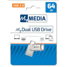 PENDRIVE MY MEDIA 64GB DUAL USB 2.0 / USB-C ARGENTO IN METALLO