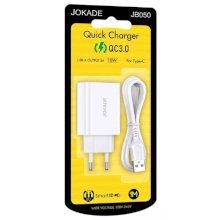 CARICABATTERIA JOKADE JB050 USB QC3.0 + CAVO TYPE-C BIANCO