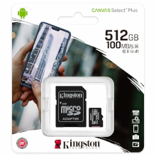 MICRO SD HC KINGSTON 512 GB CON ADATTATORE SD CANVAS SELECT PLUS CLASS 10