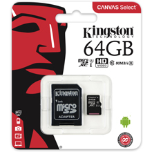 KINGSTON TECHNOLOGY CANVAS SELECT 64GB MICROSD UHS-I CLASSE 10