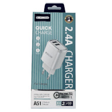 CARICABATTERIA A51 2X USB 2.4A + CAVO TYPE-C BIANCO