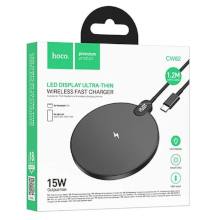 CARICABATTERIA INDUTTIVO HOCO CW62 15W CON DISPLAY E CAVO USB-C NERO