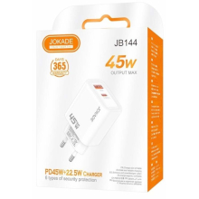 CARICABATTERIA JOKADE JB144 USB-A  22W + USB-C PD45W BIANCO