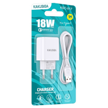 CARICABATTERIA USB KSC-917 QC3.0 18W CON CAVO TYPE-C BIANCO