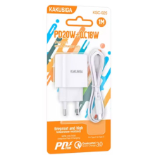 CARICABATTERIA USB-A + USB-C KSC-925 PD20W QC3.0 18W CON CAVO TYPE-C LIGHTNING BIANCO