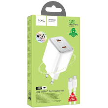 CARICABATTERIA HOCO N42 2X USB-C + CAVO USB-C USB-C PD QC 45W BIANCO