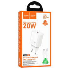 CARICABATTERIA USB-C HOCO N60 + CAVO USB-C UBS-C QC PD 20W BIANCO