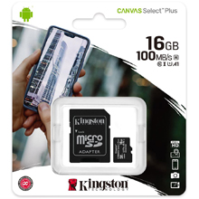 MICRO SD HC KINGSTON 16 GB CON ADATTATORE SD CANVAS SELECT PLUS CLASS 10