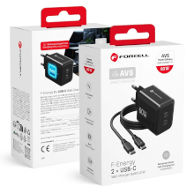 CARICABATTERIA FORCELL F-ENERGY GAN III 2 X USB-C AVS SSFC3.0 60W + CAVO USB-C USB-C NERO