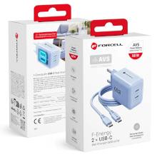 CARICABATTERIA FORCELL F-ENERGY GAN III 2 X USB-C AVS SSFC3.0 60W + CAVO USB-C USB-C BLU CHIARO