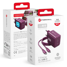 CARICABATTERIA FORCELL F-ENERGY GAN III 2 X USB-C AVS SSFC3.0 60W + CAVO USB-C USB-C BORDEAUX